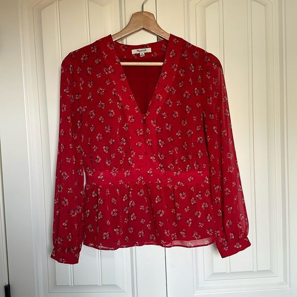 Madewell v-neck peplum blouse - little lillies - Picture 2 of 4